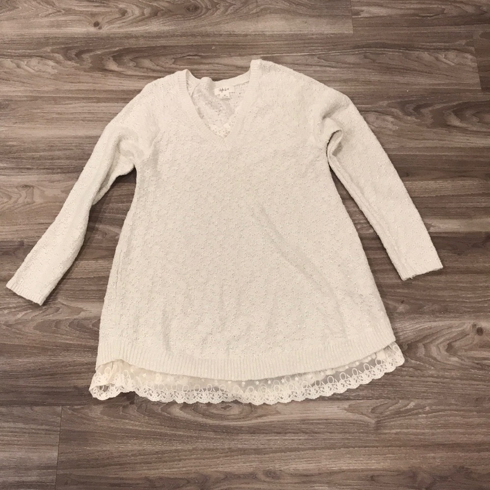 Style & Co lace trimmed long sweater